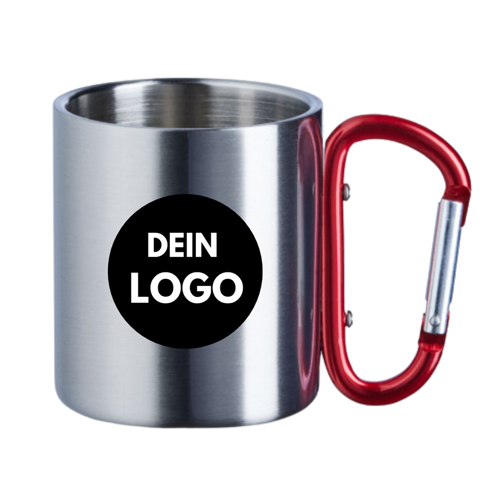 Edelstahltasse mit Karabiner mit Logo bedruckt 320ml